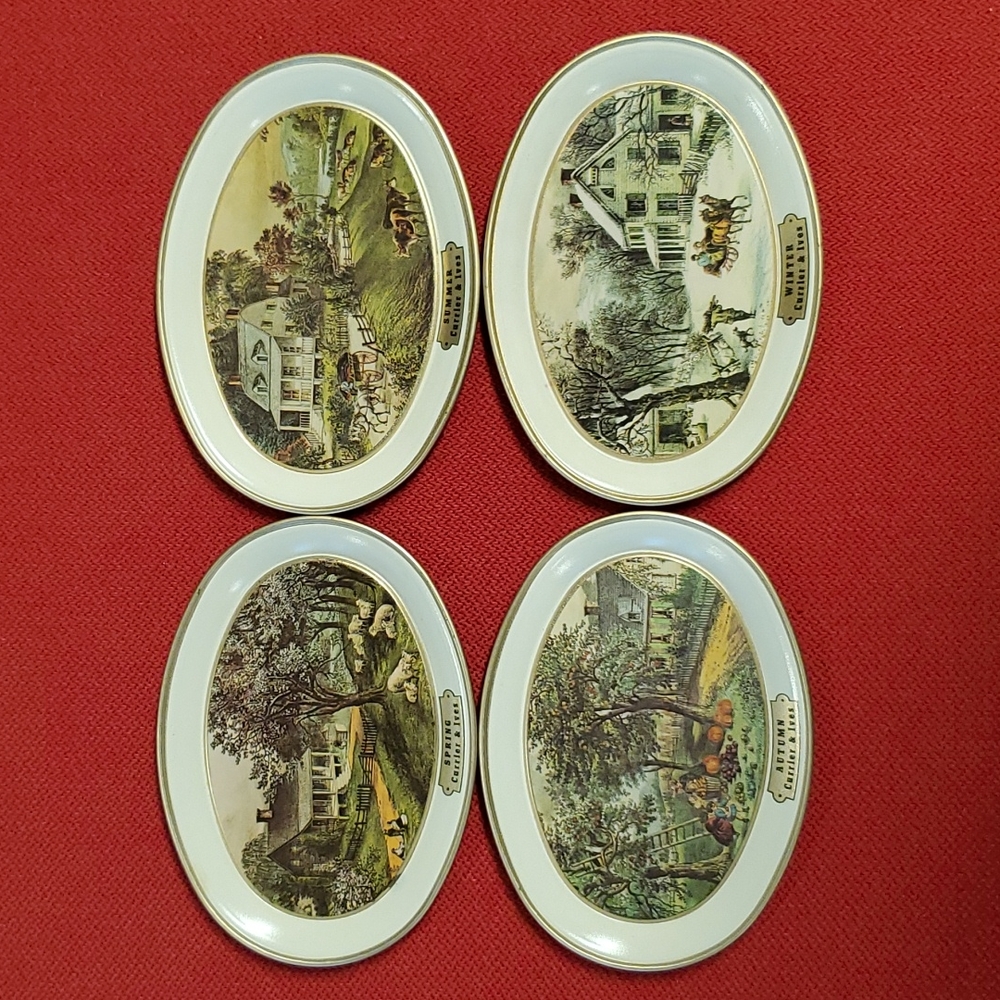 Currier & Ives decorative trays American Homestead Set of 4 Seasons vintage